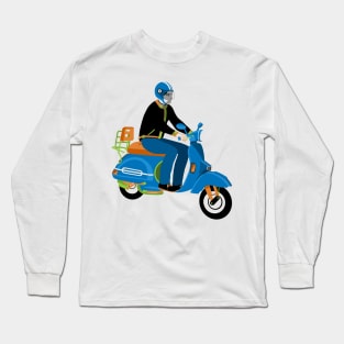 Blue Scooter Driver Long Sleeve T-Shirt